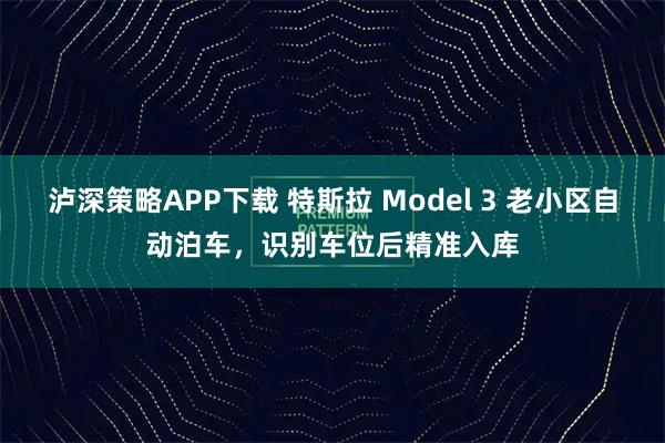 泸深策略APP下载 特斯拉 Model 3 老小区自动泊车，识别车位后精准入库